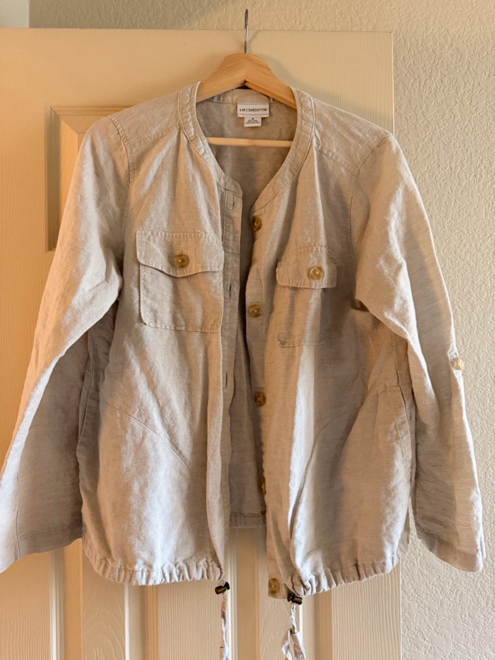 Liz Claiborne Linen-Cotton Button-Down Utility Jacket